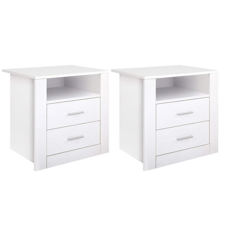 Pottsville Beach 2 Drawer Shelf Bedside Table, White 2pcs