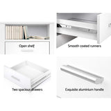 Pottsville Beach 2 Drawer Shelf Bedside Table, White 2pcs