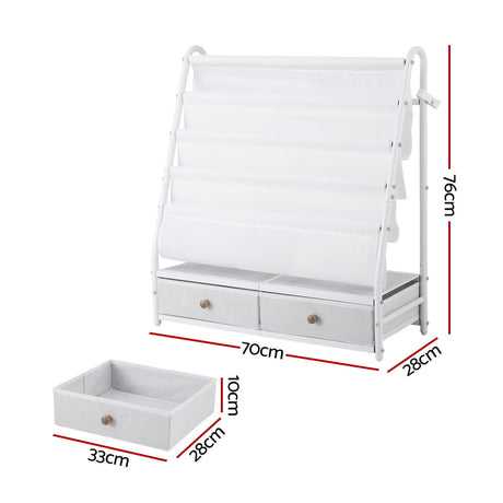 Kids Metal Bookshelf with Fabric Drawers, White