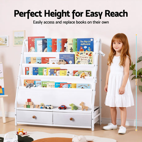 Kids Metal Bookshelf with Fabric Drawers, White