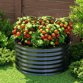 Lockhart round galvanised steel raised garden bed, 90 by 45cm, as a feature planter
