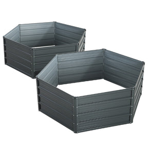 Junee pair of square galvanised steel raised garden beds, 130 by 130 by 46cm, in a kitchen garden