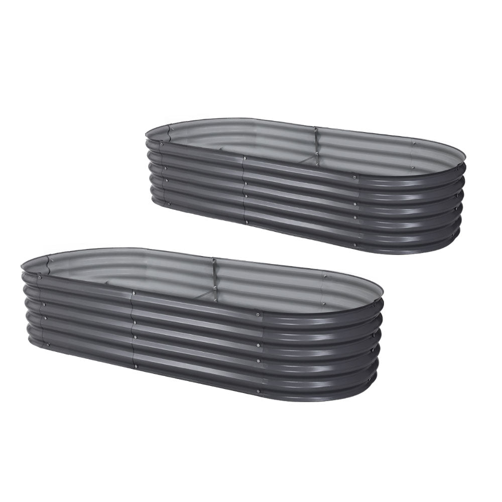 Green Fingers Oval Raised Garden Beds — Pack of 2, 160 x 80 x 42cm Galvanised — Allure Home Collections