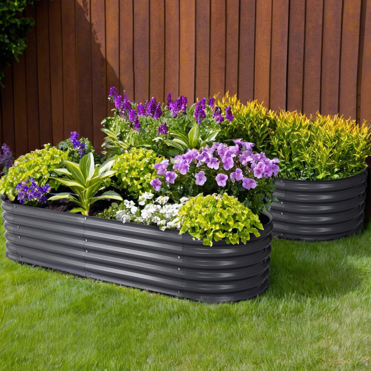 Green Fingers Oval Raised Garden Beds — Pack of 2, 160 x 80 x 42cm Galvanised — Allure Home Collections