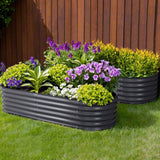 Green Fingers Oval Raised Garden Beds — Pack of 2, 160 x 80 x 42cm Galvanised — Allure Home Collections