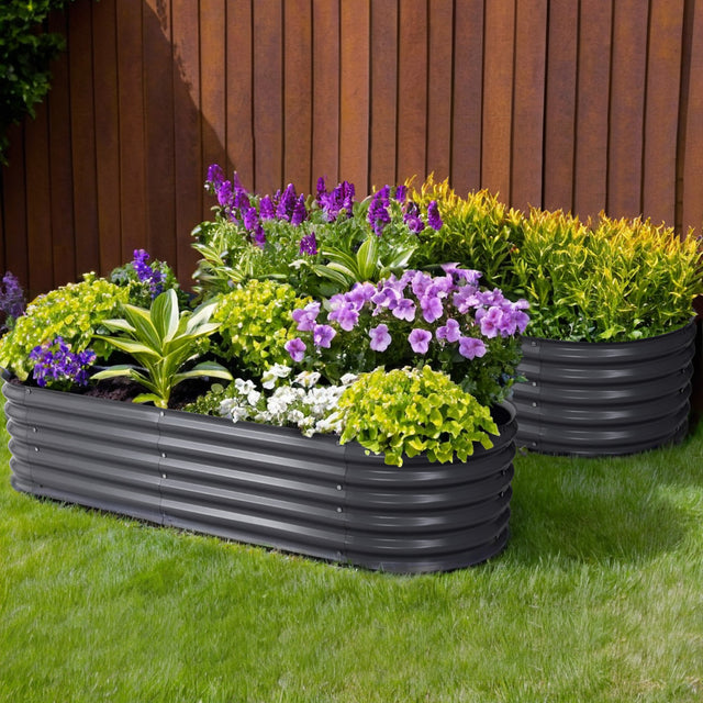 Green Fingers Oval Raised Garden Beds — Pack of 2, 160 x 80 x 42cm Galvanised — Allure Home Collections