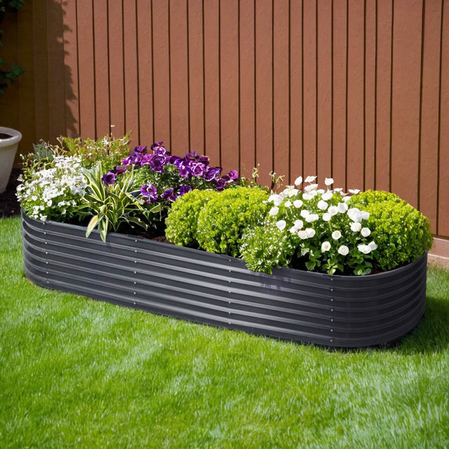 Green Fingers Oval Raised Garden Bed — 240 x 80 x 42cm Galvanised Steel — Allure Home Collections