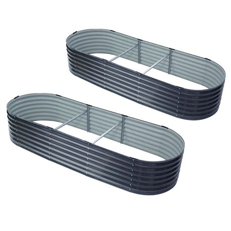 Green Fingers Oval Raised Garden Beds — Pack of 2, 240 x 80 x 42cm Galvanised — Allure Home Collections