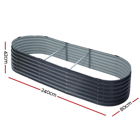 Green Fingers Oval Raised Garden Beds — Pack of 2, 240 x 80 x 42cm Galvanised — Allure Home Collections