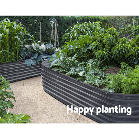 Green Fingers Oval Raised Garden Beds — Pack of 2, 240 x 80 x 42cm Galvanised — Allure Home Collections