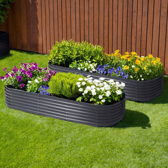 Green Fingers Oval Raised Garden Beds — Pack of 2, 240 x 80 x 42cm Galvanised — Allure Home Collections