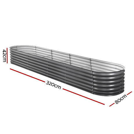 Green Fingers Oval Raised Garden Bed — 320 x 80 x 42cm Galvanised Steel — Allure Home Collections