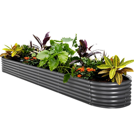 Green Fingers Oval Raised Garden Bed — 320 x 80 x 42cm Galvanised Steel — Allure Home Collections