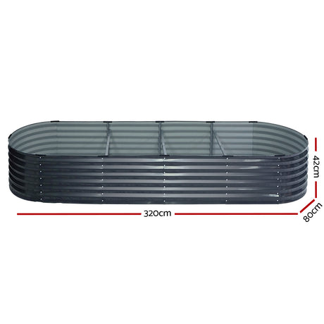 Green Fingers Oval Raised Garden Beds — Pack of 2, 320 x 80 x 42cm Galvanised — Allure Home Collections