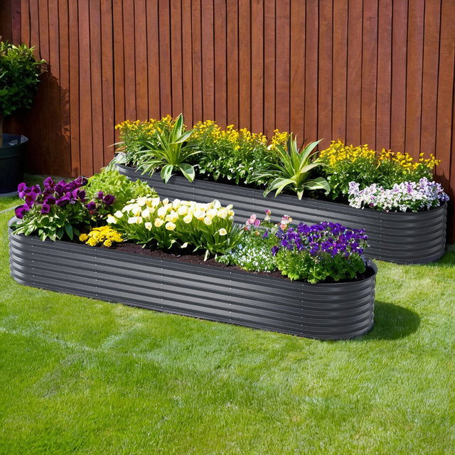 Green Fingers Oval Raised Garden Beds — Pack of 2, 320 x 80 x 42cm Galvanised — Allure Home Collections