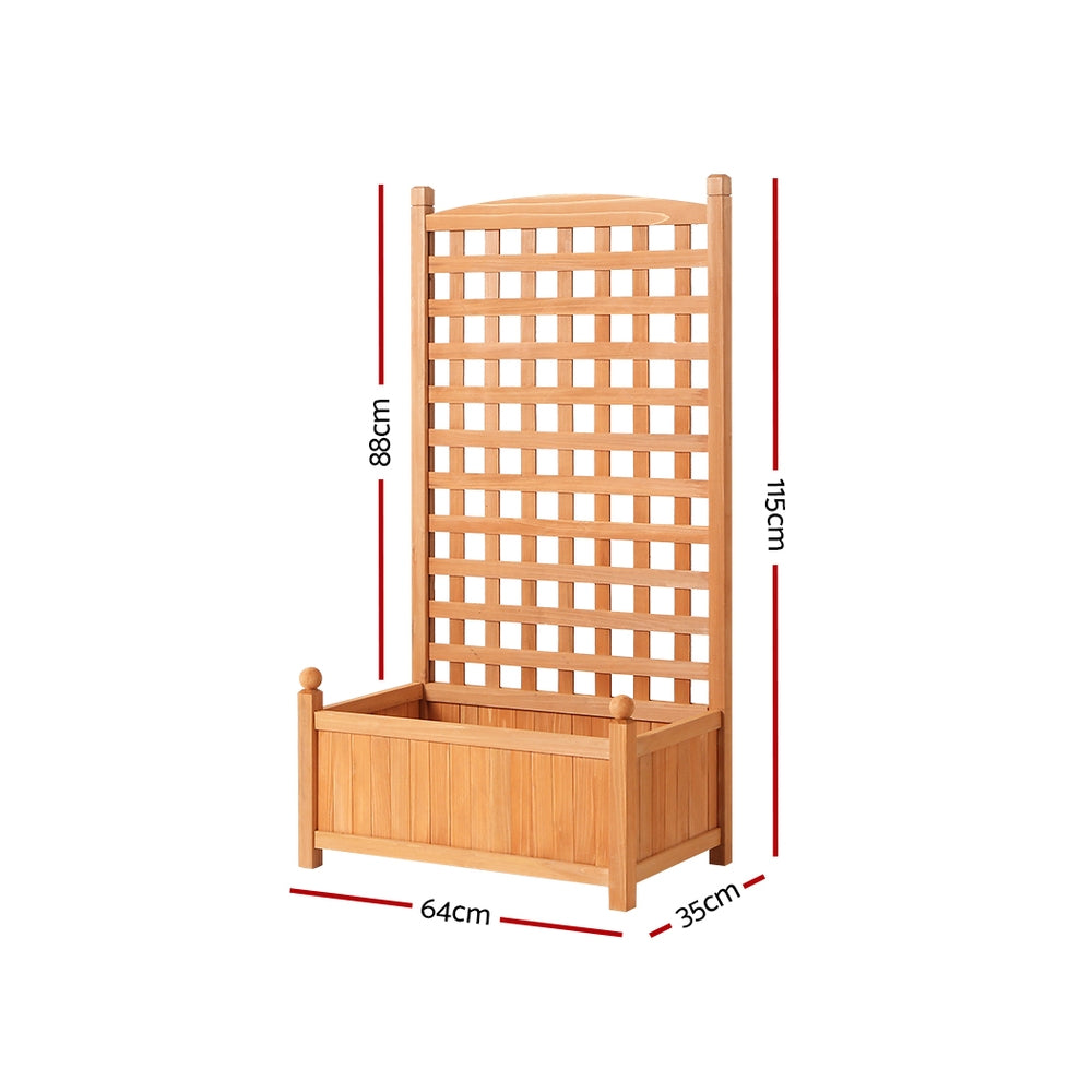 Front view of the carbonised timber planter box and trellis panel