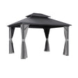 Grey hard top gazebo 3 x 3.65 m with double roof set up on a patio