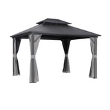 Grey hard top gazebo 3 x 3.65 m with double roof set up on a patio