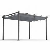 Grey 3 x 4 m aluminium pergola gazebo with adjustable canopy on a patio