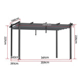 Angled view of the grey aluminium pergola gazebo and its roof canopy