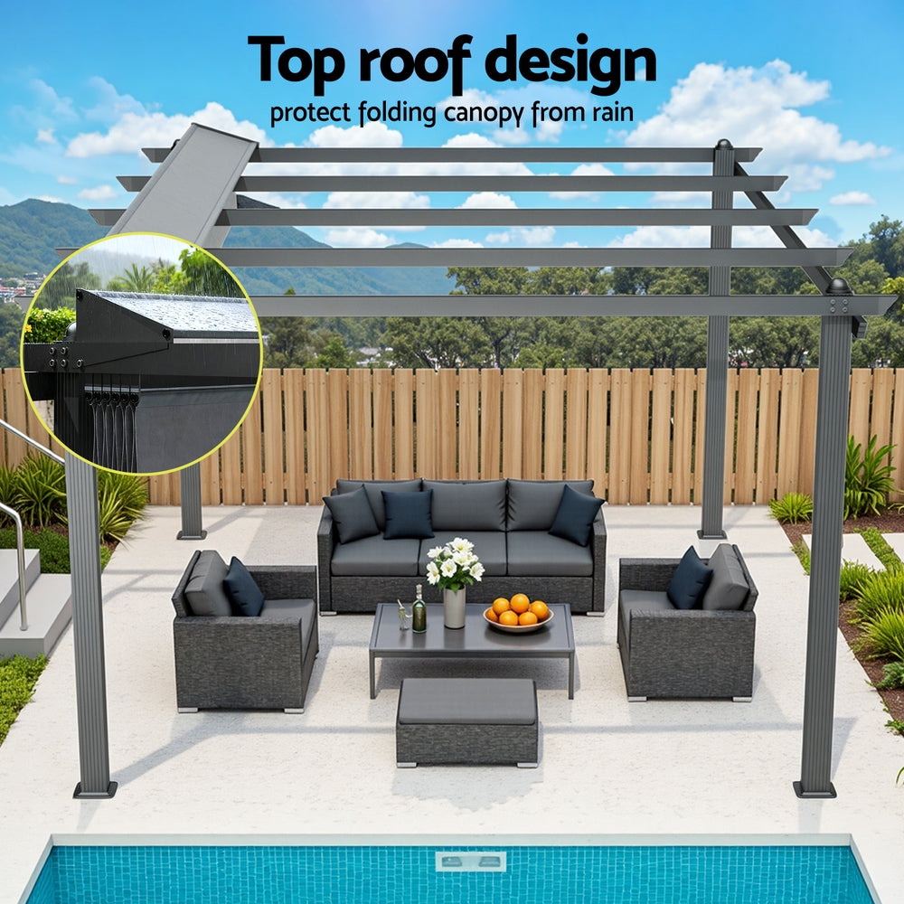 Base stand and anchoring foot of the grey aluminium pergola gazebo