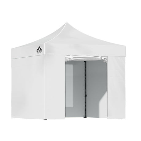 White pop up gazebo shown fully enclosed with all walls attached