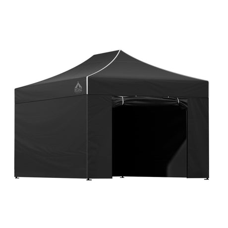 Dimension diagram of the black 4.5 x 3 m gazebo showing the three height settings