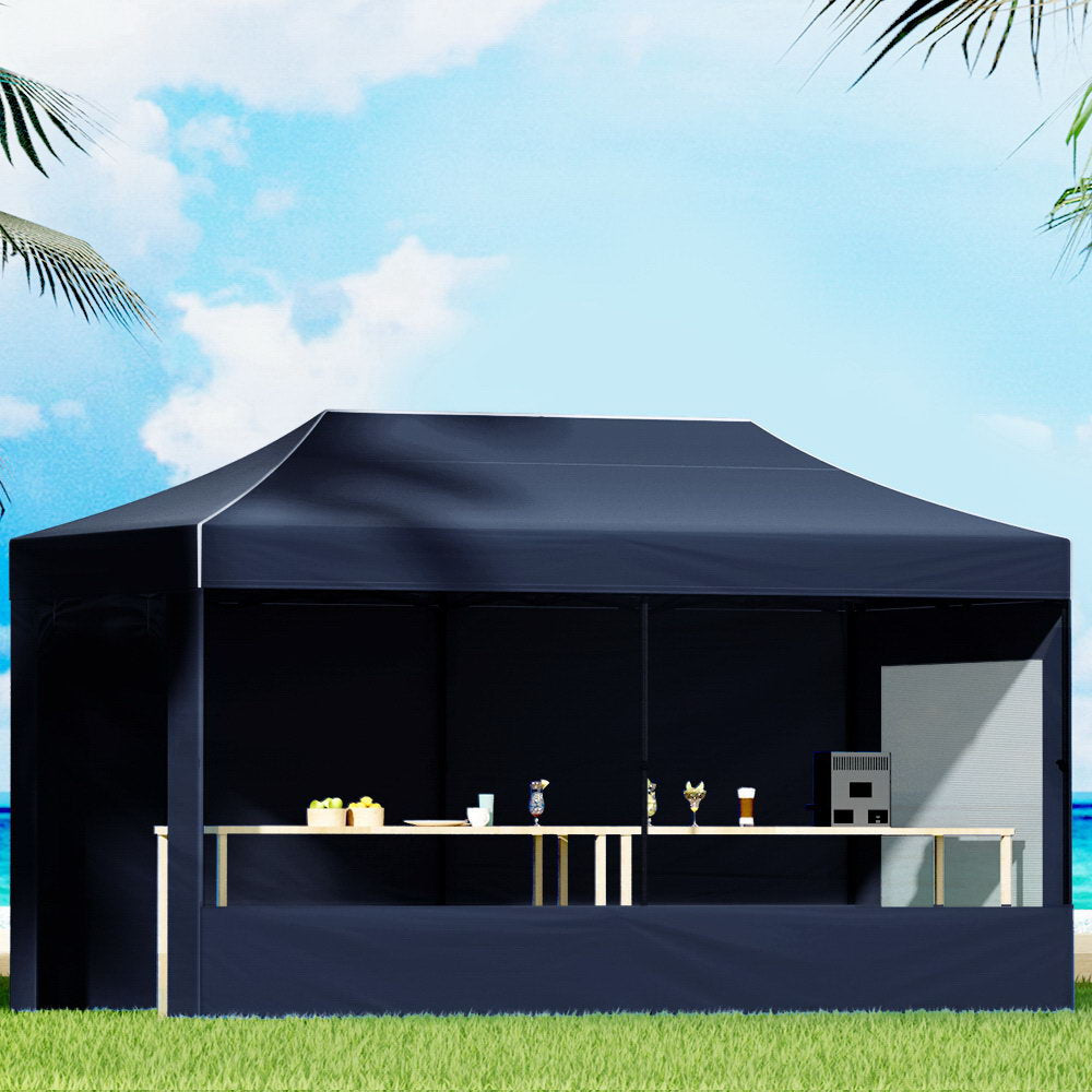 Navy 6 x 3 m pop up gazebo fully enclosed with all side walls fitted