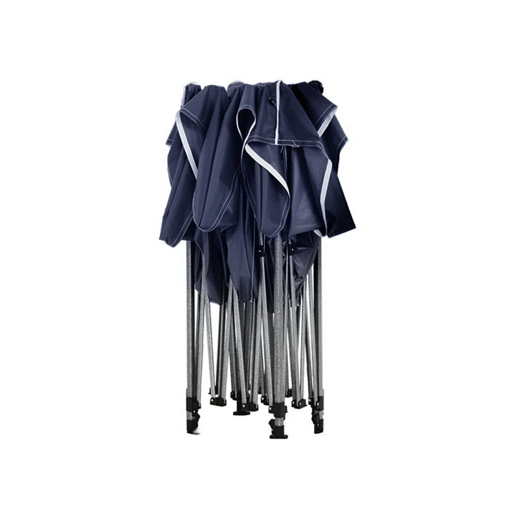 Roll up door panel with zip access on the navy gazebo side wall