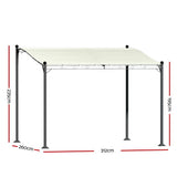 Angled view of the beige iron art garden gazebo and its canopy