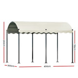 Angled view of the beige 4 x 3 m iron art gazebo and its canopy