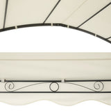 Ironwork detail on the steel frame of the beige garden gazebo