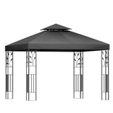 Grey iron art gazebo shading an outdoor entertaining and dining area