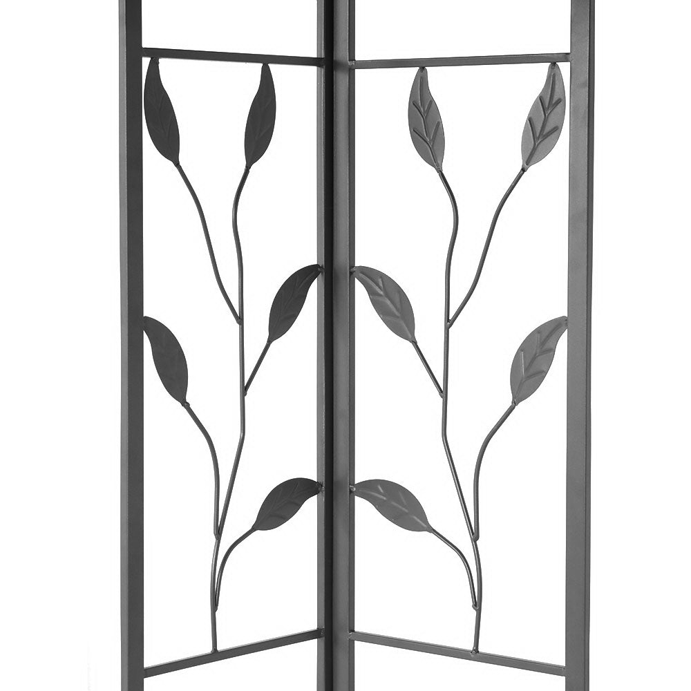Close up of the decorative floral steel bracing on the grey iron art gazebo