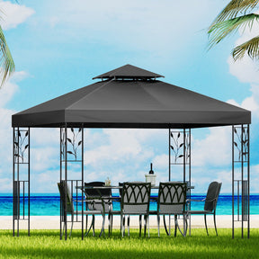 Grey 3 x 3 m iron art gazebo set up outdoors with steel frame and shade canopy