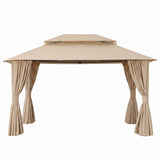 Beige gazebo with curtains tied back showing the open interior space