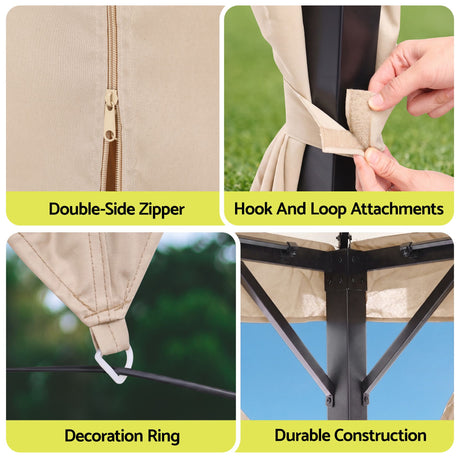 Heavy duty powder coated steel post and base detail of the beige gazebo