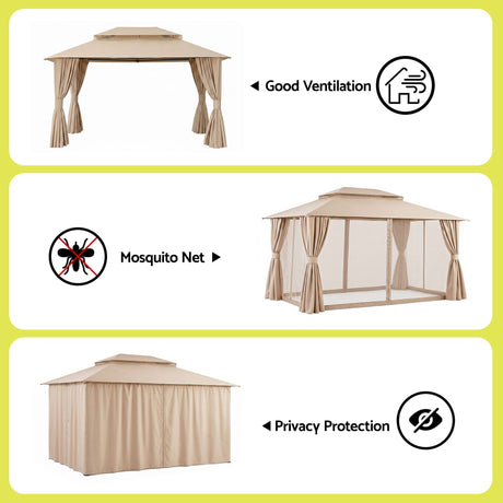 Interior hanging hook on the beige gazebo frame for lights or planters