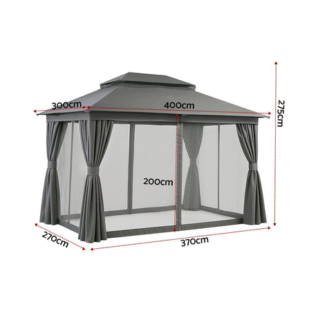 Instahut 3 x 4m Gazebo with Curtains and Flyscreens — Grey Steel Frame — Allure Home Collections