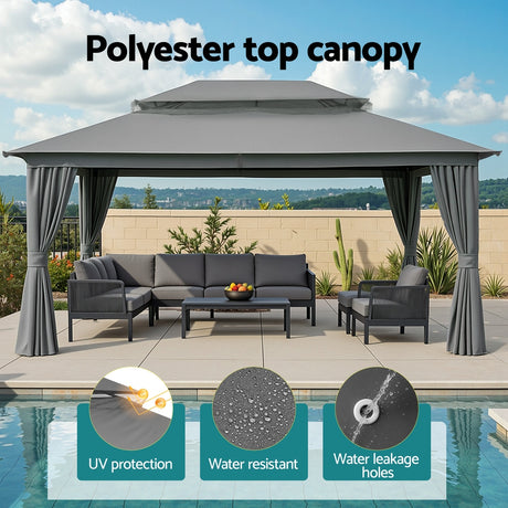 Instahut 3 x 4m Gazebo with Curtains and Flyscreens — Grey Steel Frame — Allure Home Collections