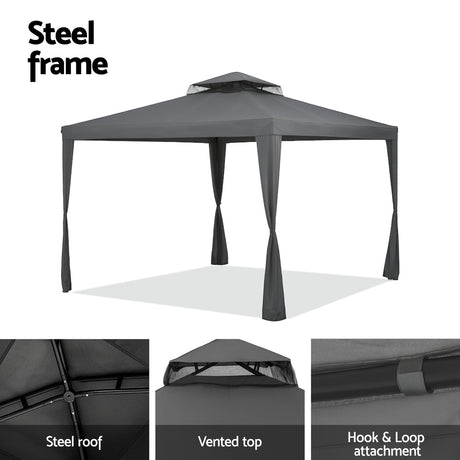 Powder coated steel leg and cross bar frame detail on the gazebo
