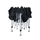 Angled view of the mesh walled gazebo showing the steel frame and legs
