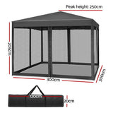 Grey pop up gazebo with open sides showing the steel frame and peaked canopy roof