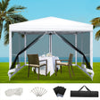 White 3 x 3 m pop up gazebo set up outdoors with all four mesh walls zipped closed