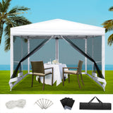 White 3 x 3 m pop up gazebo set up outdoors with all four mesh walls zipped closed