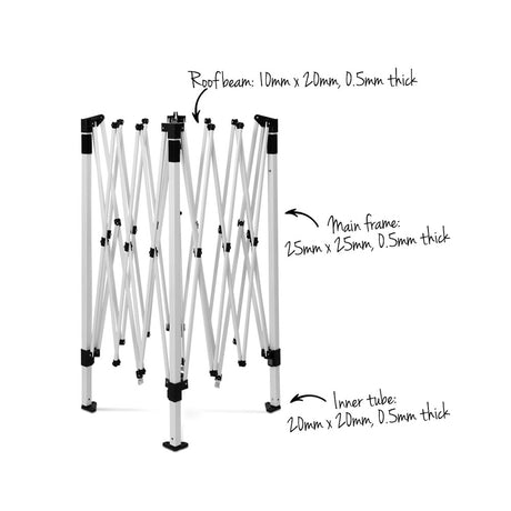 Cross bar frame structure and canopy underside of the white 3 x 3 m gazebo