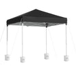 Black 2 x 2 m pop up gazebo with four white base pods on the legs