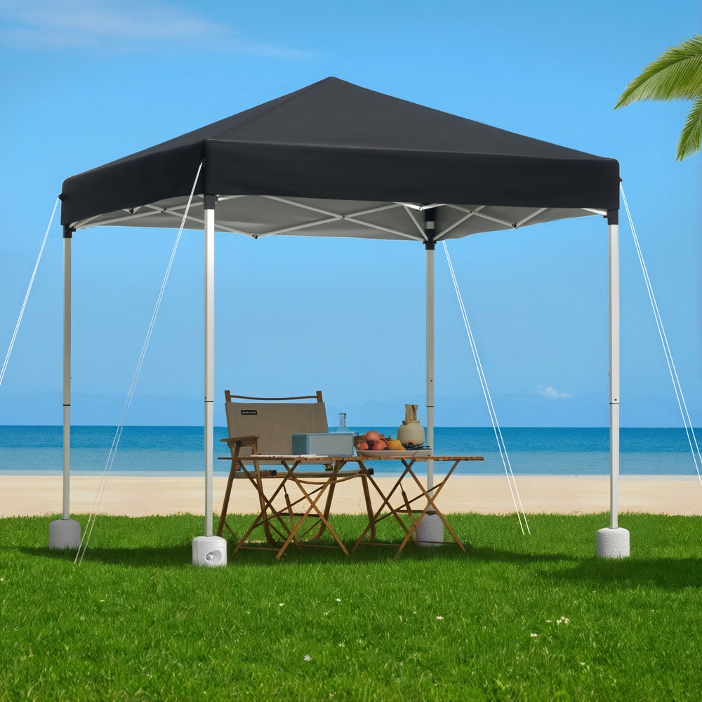 Dimension diagram of the 2 x 2 m gazebo and 24 x 24 x 25 cm base pods