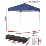 Side view of the blue folding marquee tent with base pods