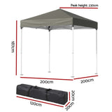 Side view of the grey folding marquee tent with steel legs